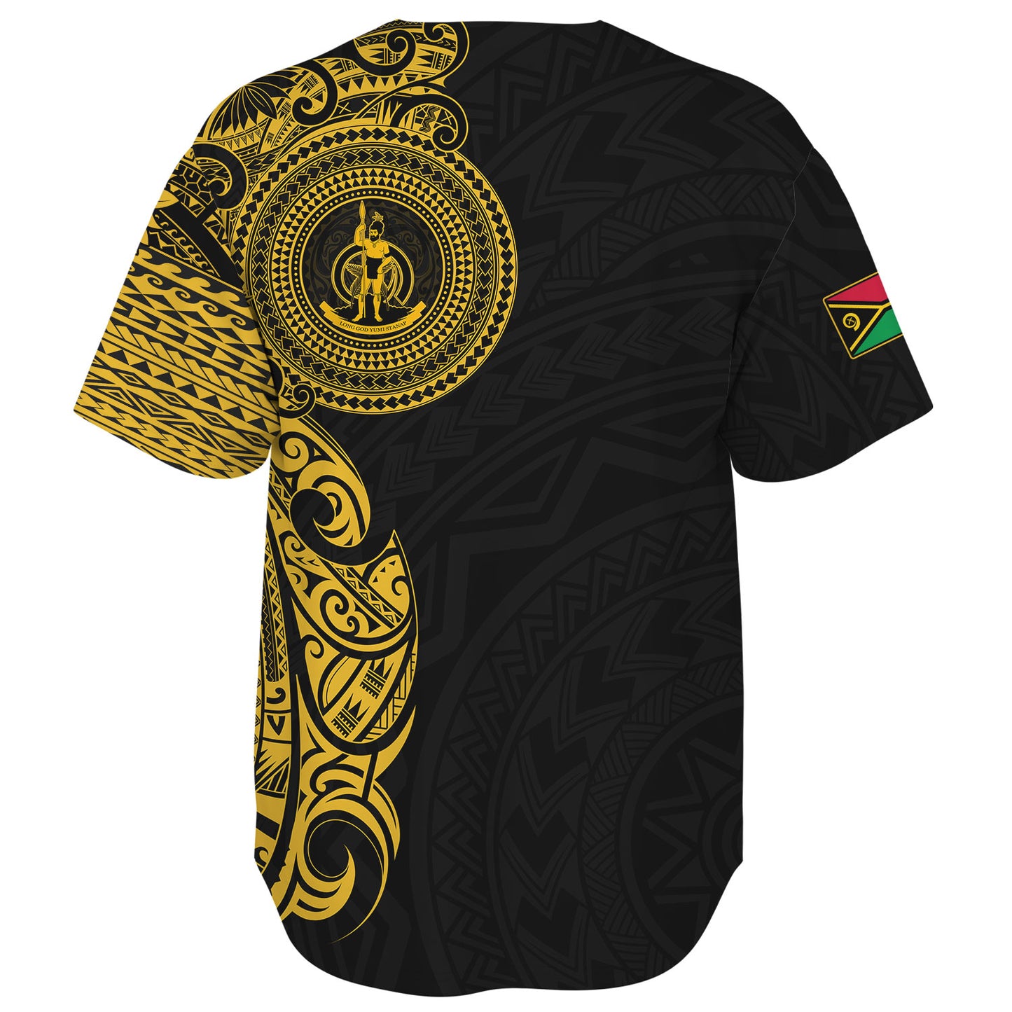 Vanuatu Baseball Shirt Custom Polynesian Half Sleeve Gold Tattoo With Seal Black