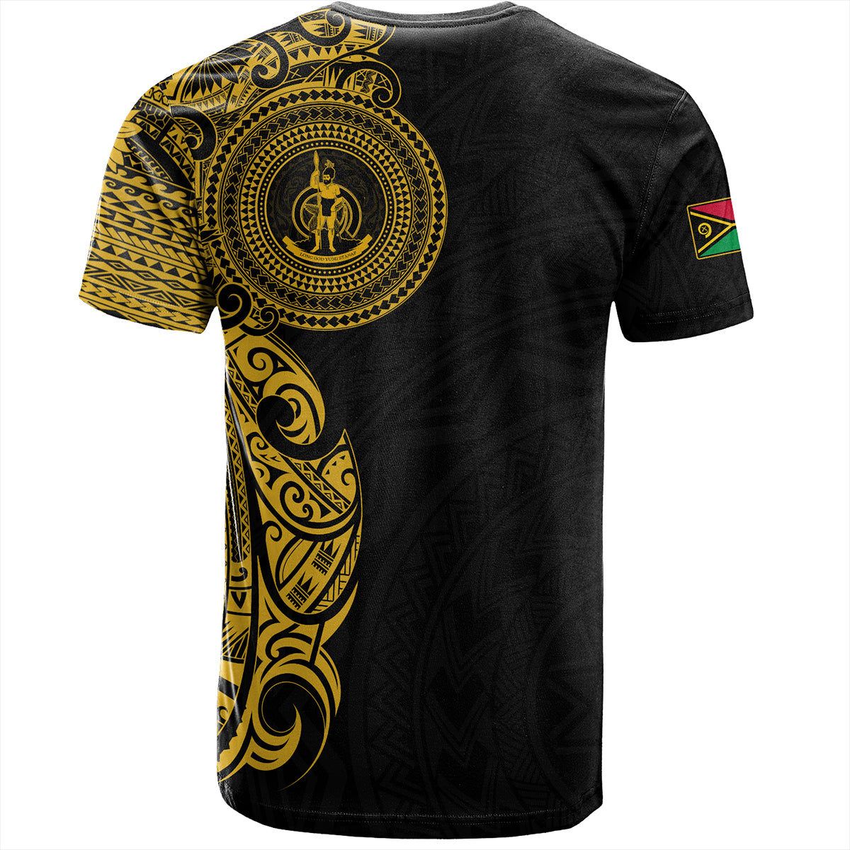 Vanuatu T-Shirt Custom Polynesian Half Sleeve Gold Tattoo With Seal Black