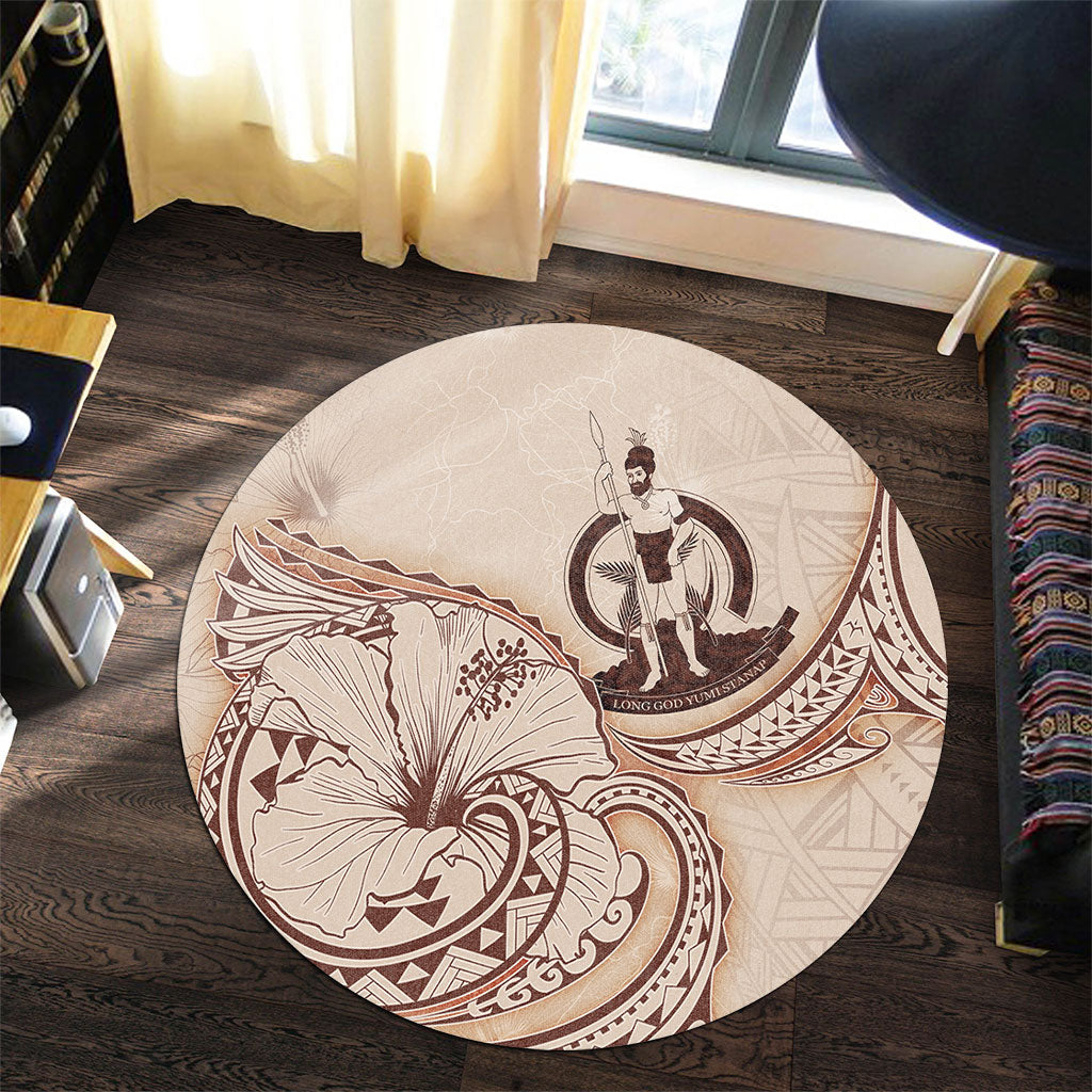 Vanuatu Round Rug Hibiscus Flower Vintage Style