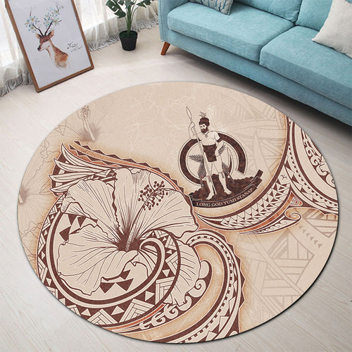 Vanuatu Round Rug Hibiscus Flower Vintage Style