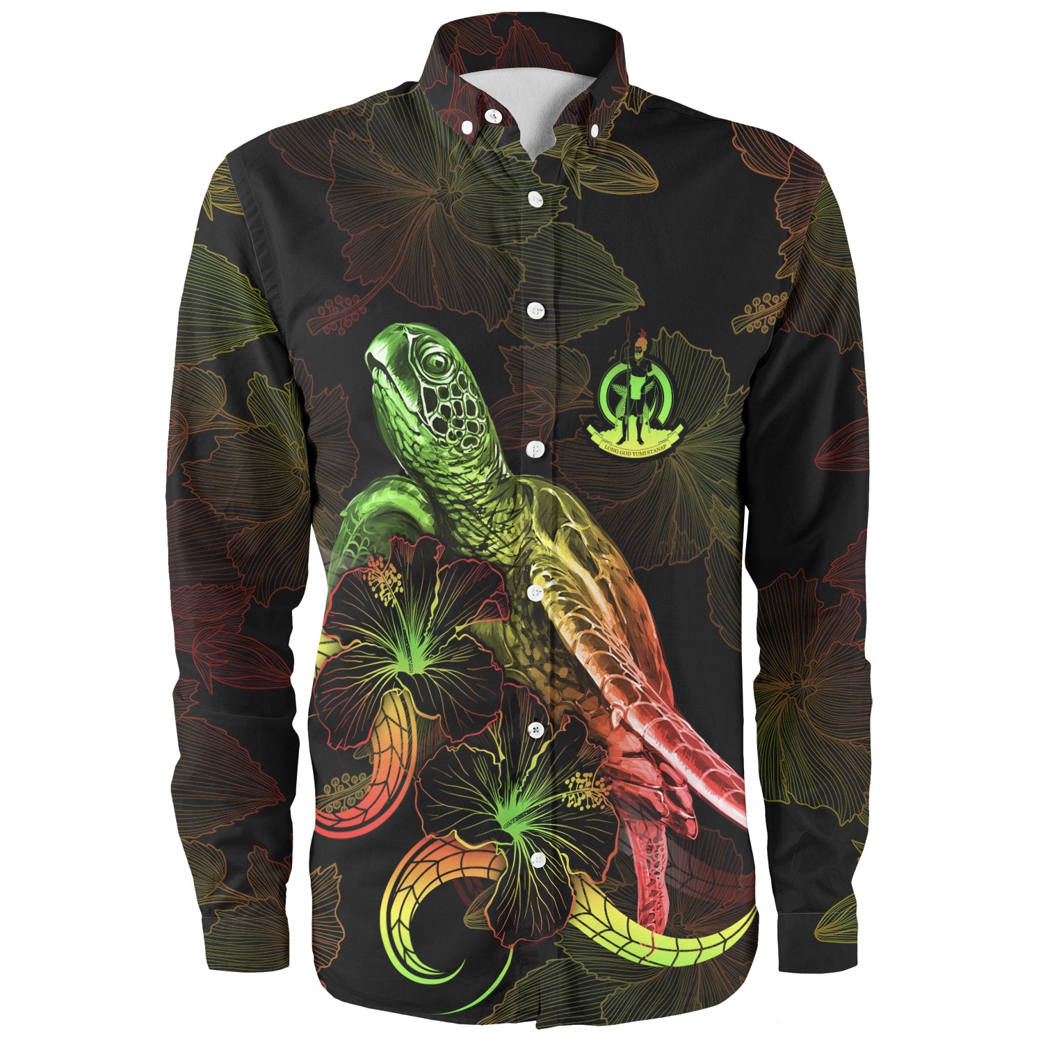 Vanuatu Long Sleeve Shirt Sea Turtle With Blooming Hibiscus Flowers Reggae