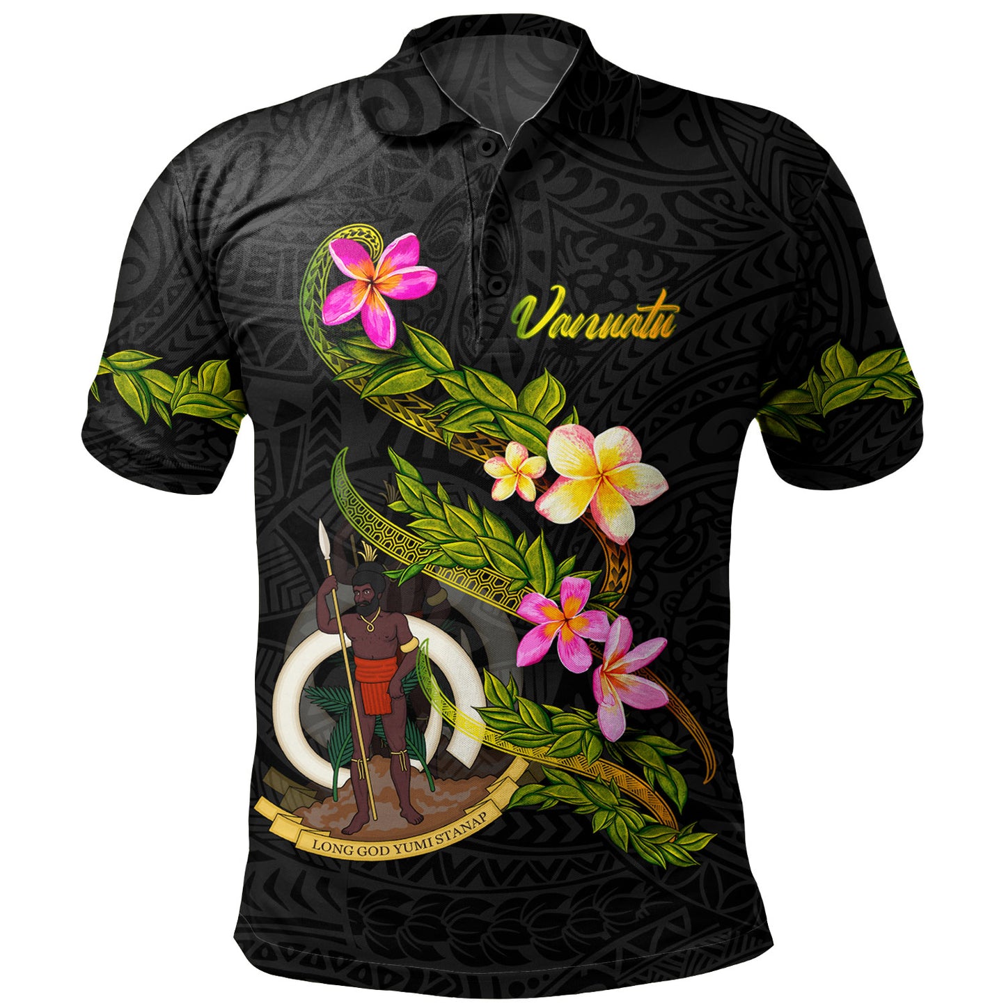Vanuatu Polo Shirt Custom Plumeria Tribal