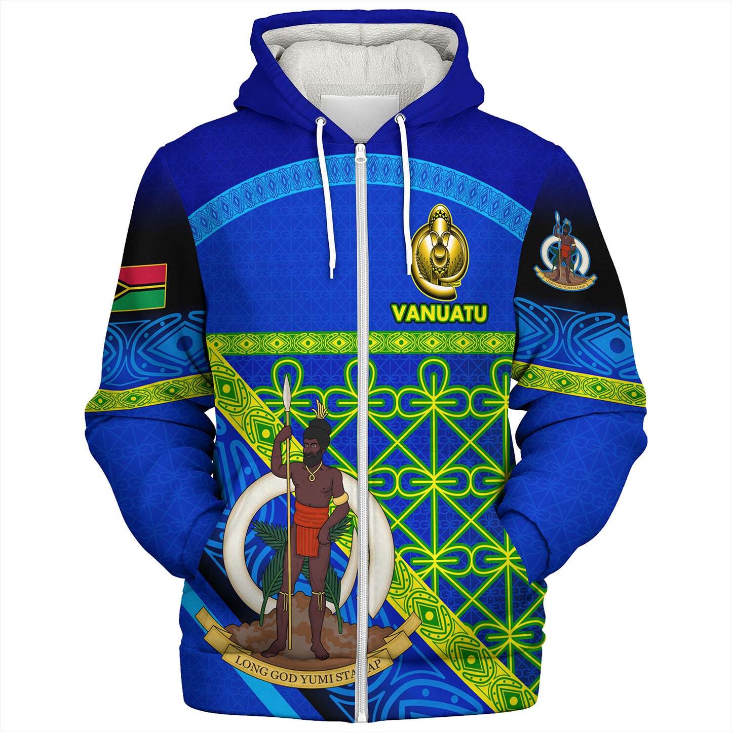 Vanuatu Sherpa Hoodie Coat Of Arms Mutis En Atan Vanuatu Cultural