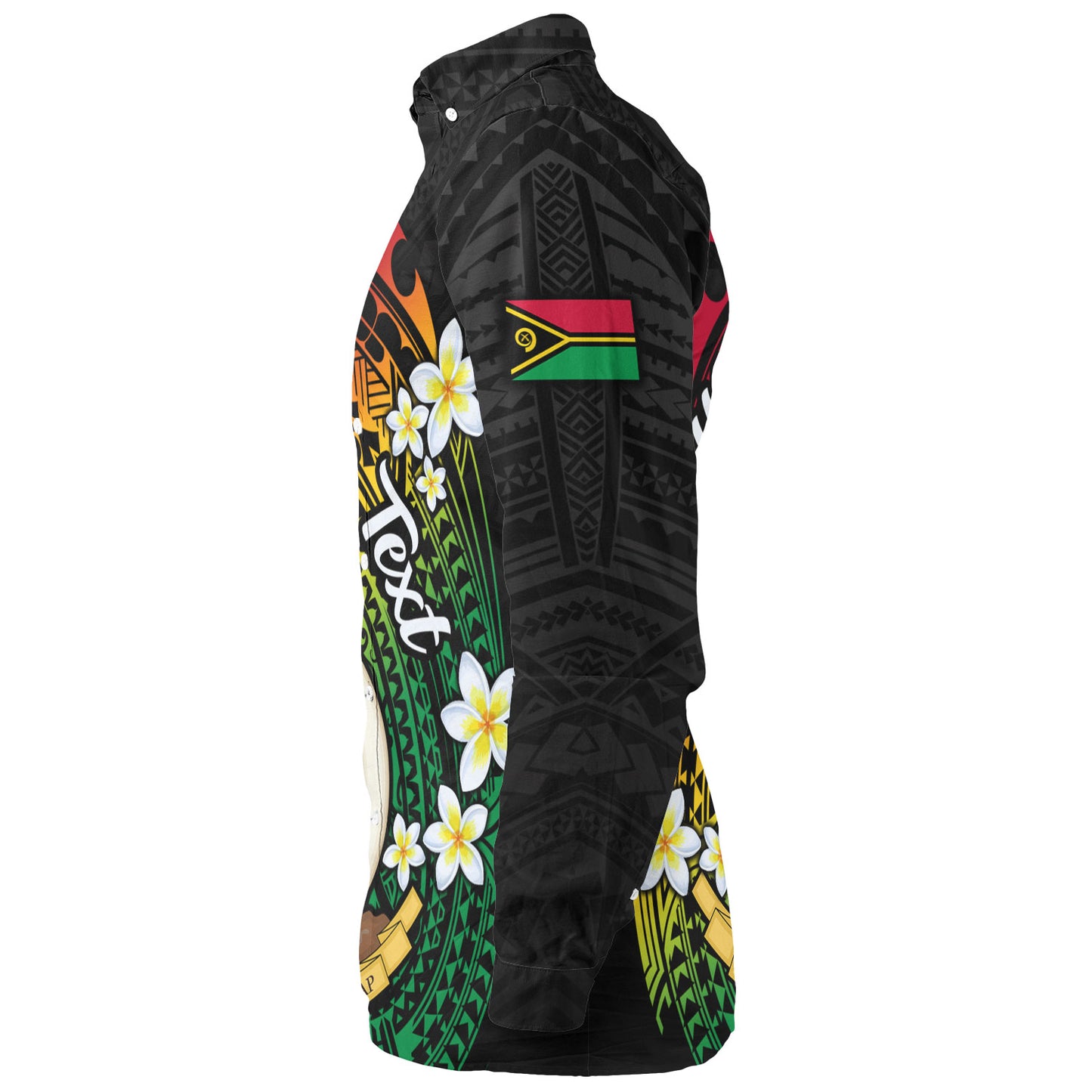 Vanuatu Long Sleeve Shirt Custom Plumeria Flowers Tribal Motif Flag Color Design