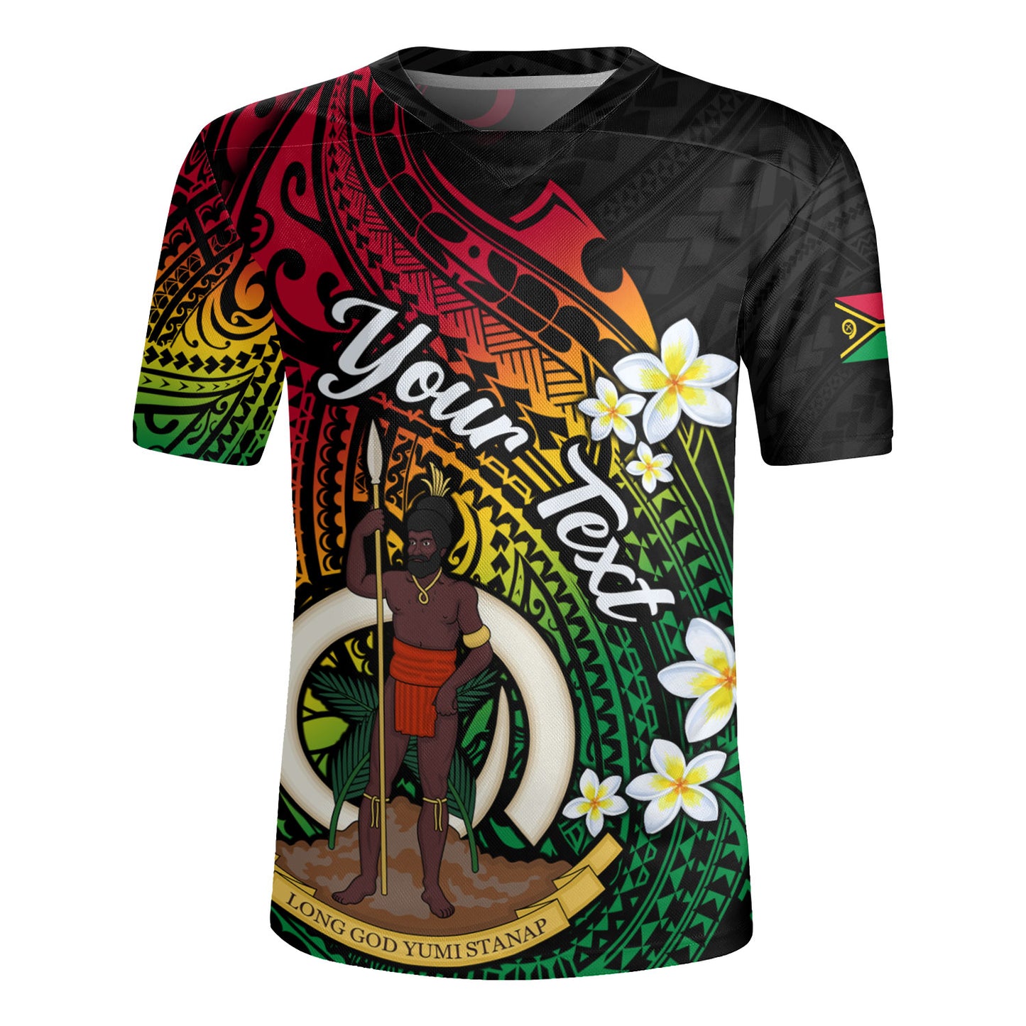 Vanuatu Rugby Jersey Custom Plumeria Flowers Tribal Motif Flag Color Design