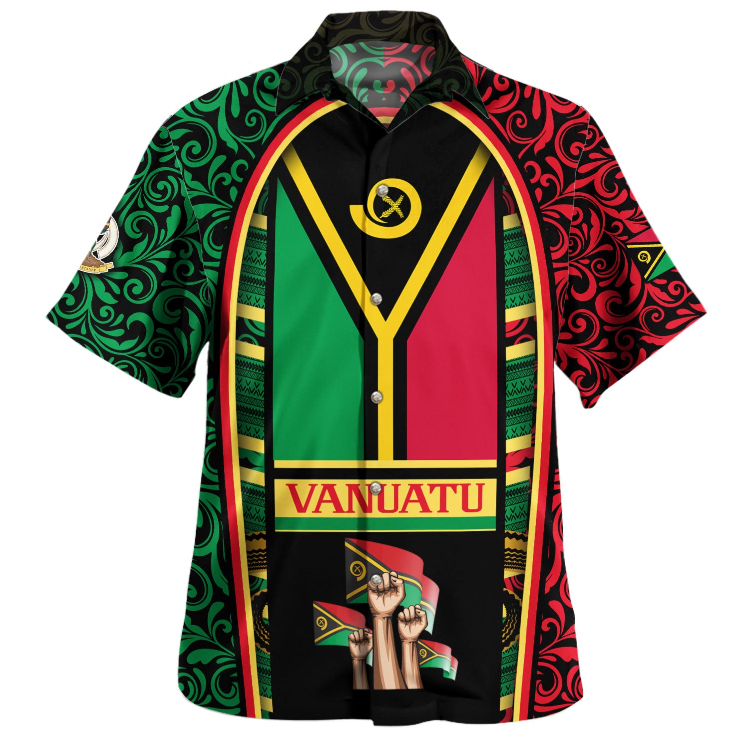 Vanuatu Hawaiian Shirt Flag Lauhala Style