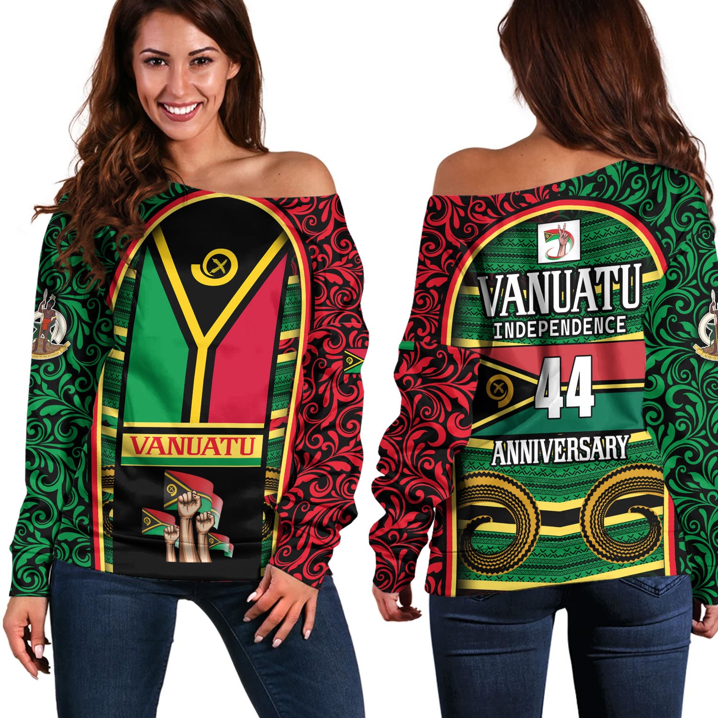 Vanuatu Off Shoulder Sweatshirt Happy Independence Day Vanuatu Design
