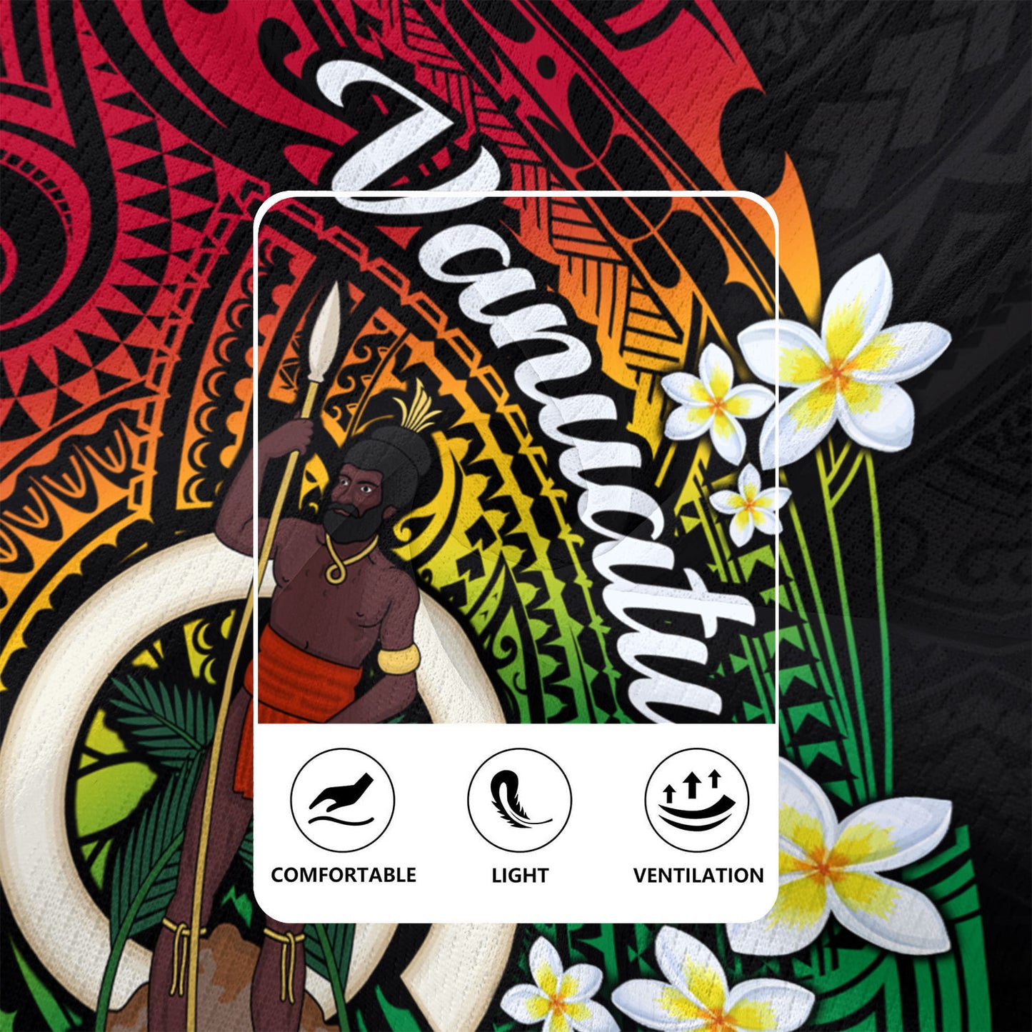 Vanuatu Rugby Jersey Custom Plumeria Flowers Tribal Motif Flag Color Design