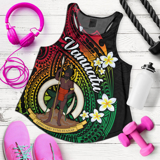 Vanuatu Women Tank Custom Plumeria Flowers Tribal Motif Flag Color Design