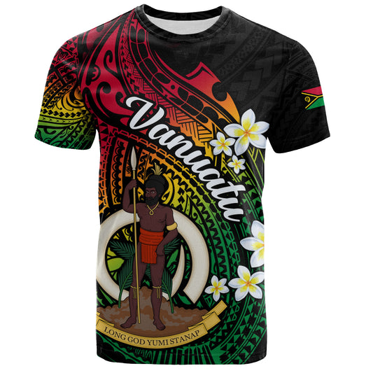 Vanuatu T-Shirt Custom Plumeria Flowers Tribal Motif Flag Color Design