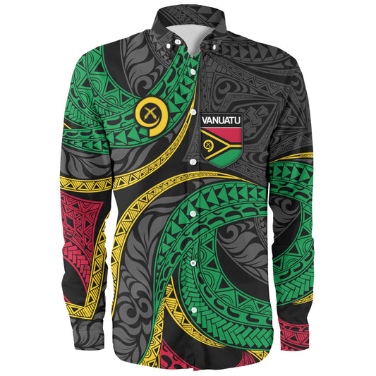 Vanuatu Long Sleeve Shirt - Custom Proud Vanuatu Tribal Pattern Mix Flag