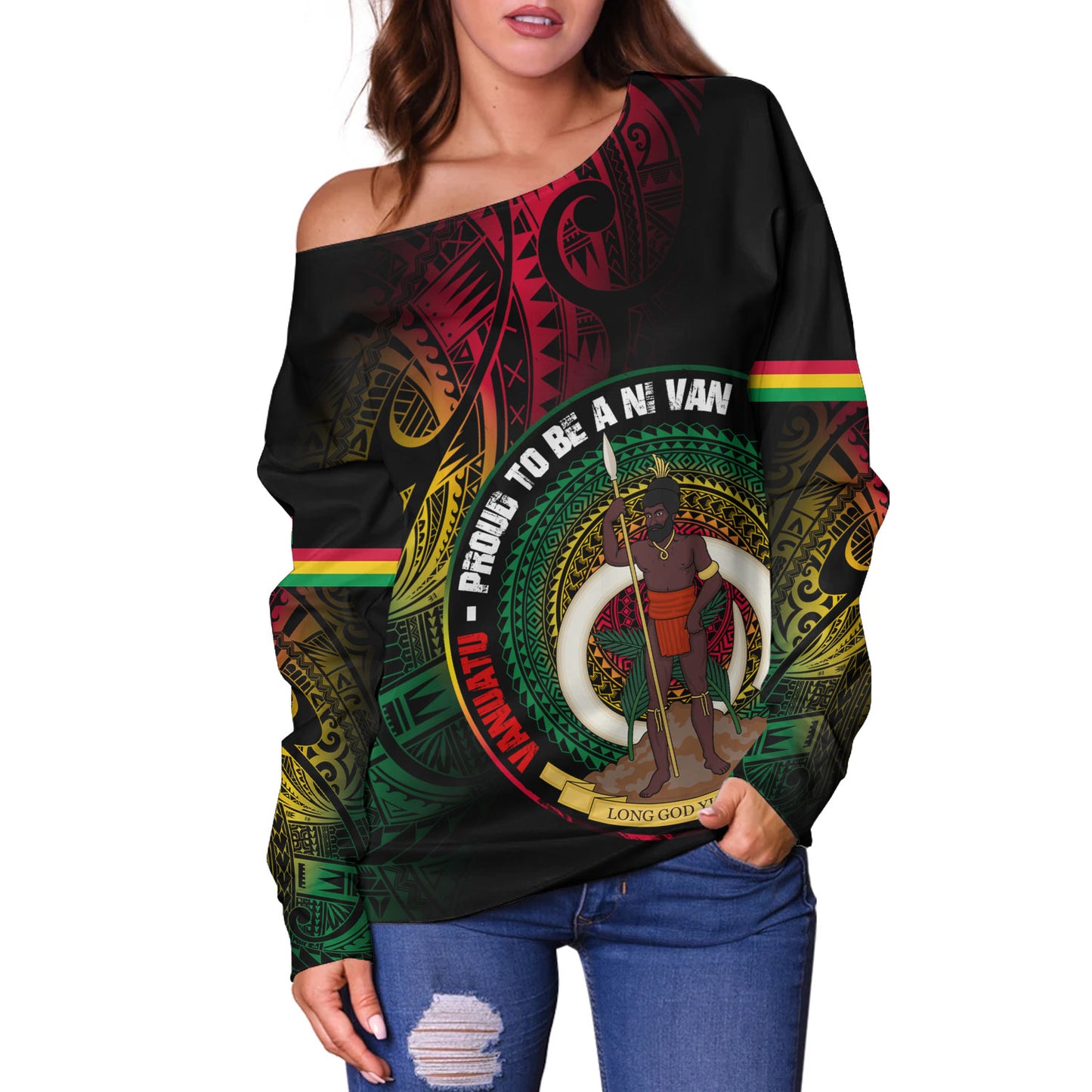 Vanuatu Off Shoulder Sweatshirt Custom Vanuatu Proud To Be A Ni Van Design