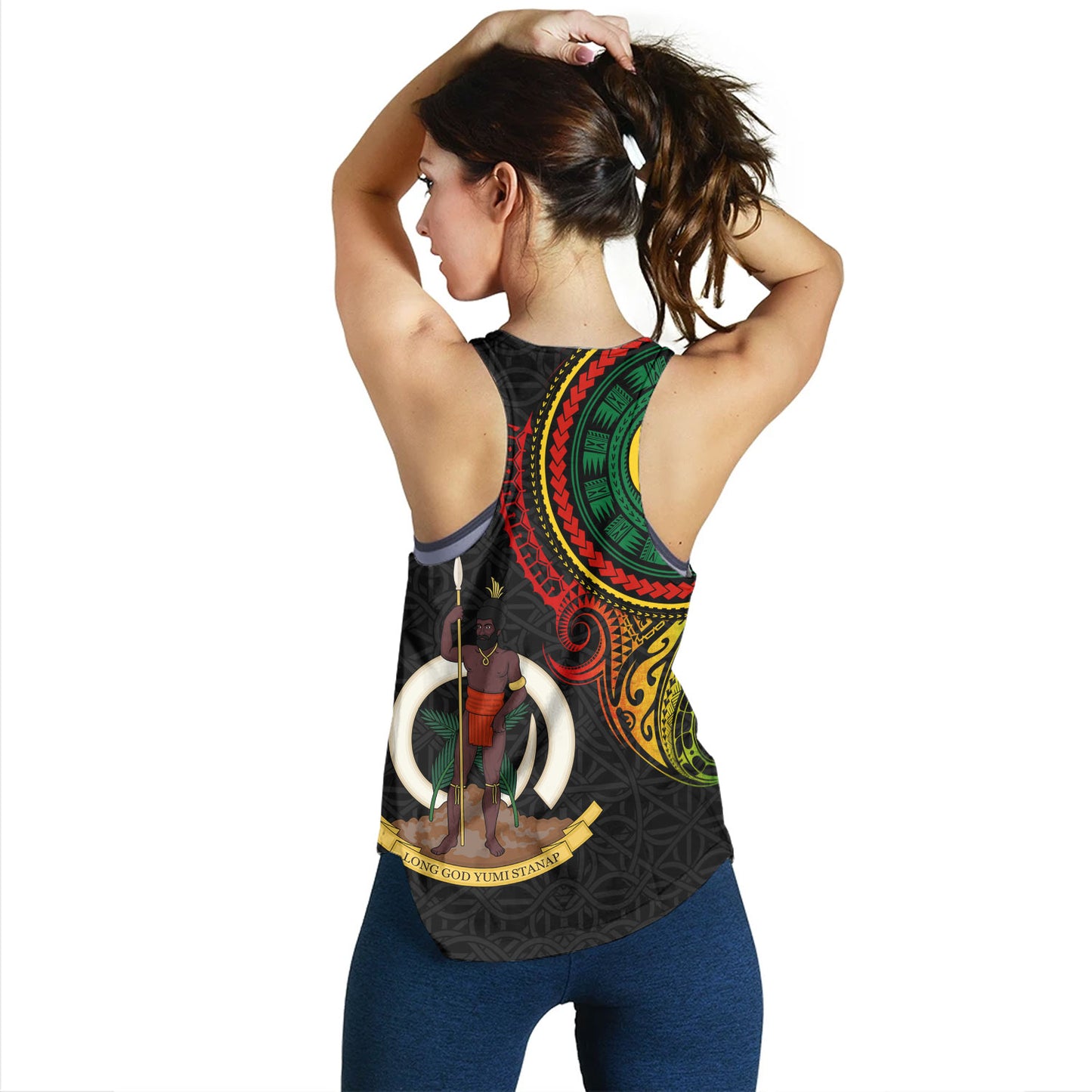 Vanuatu Women Tank Custom Vanuatu Seal Mutis En Atan Patterns Reggae Color