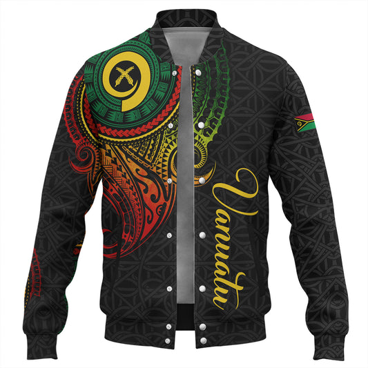 Vanuatu Baseball Jacket Custom Vanuatu Seal Mutis En Atan Patterns Reggae Color