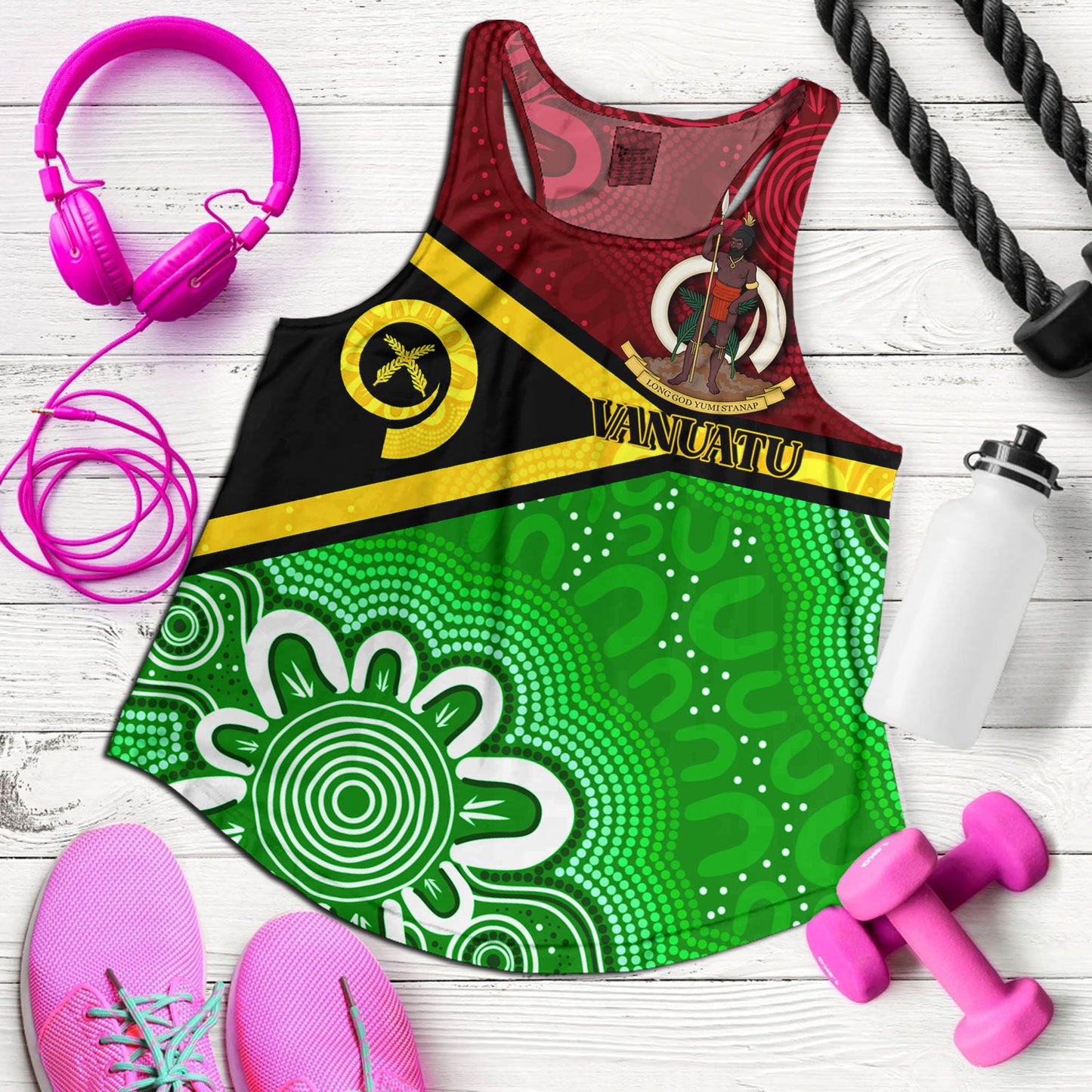 Vanuatu Custom Personalised Women Tank Vanuatu Seal With Aboriginal Patterns Style