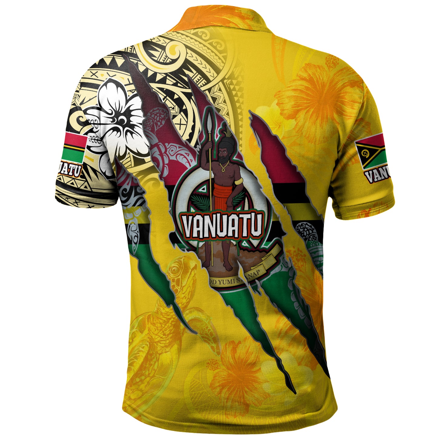 Vanuatu Polo Shirt Custom Vanuatuan‎ Blood Inside Me Polynesian Sleeve Tattoo Tropical Yellow