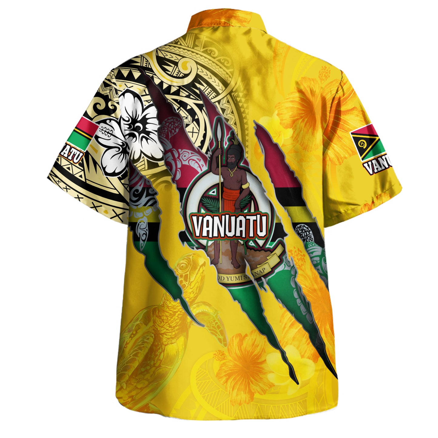 Vanuatu Hawaiian Shirt Custom Vanuatuan‎ Blood Inside Me Polynesian Sleeve Tattoo Tropical Yellow