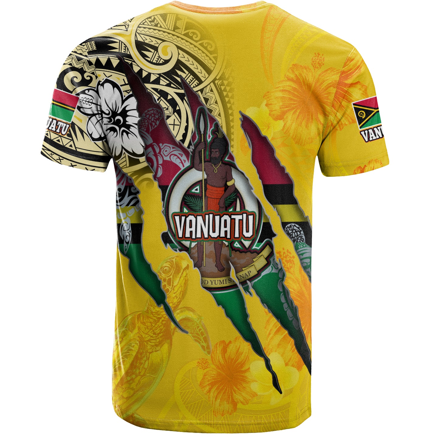 Vanuatu T-Shirt Custom Vanuatuan‎ Blood Inside Me Polynesian Sleeve Tattoo Tropical Yellow
