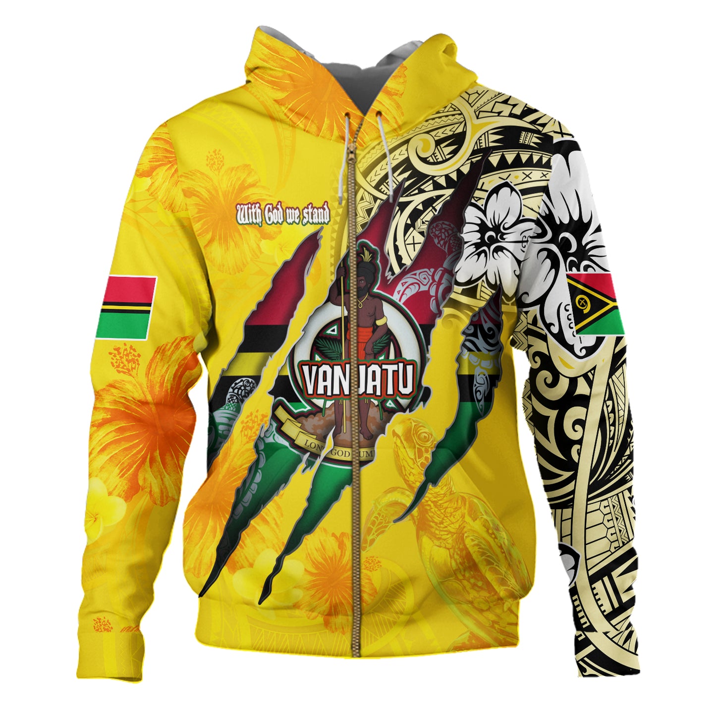 Vanuatu Hoodie Custom Vanuatuan��� Blood Inside Me Polynesian Sleeve Tattoo Tropical Yellow