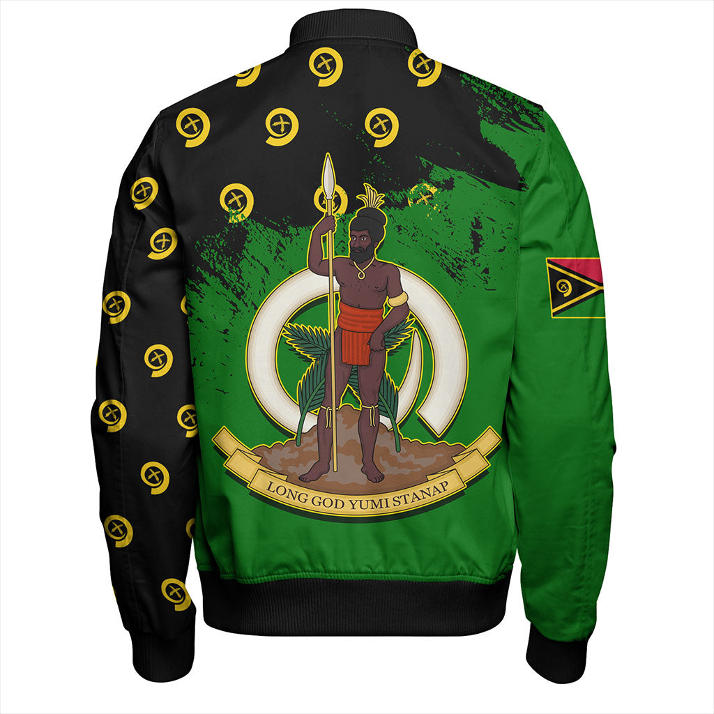 Vanuatu Bomber Jacket Melanesian Flag Grunge Symbols Pattern