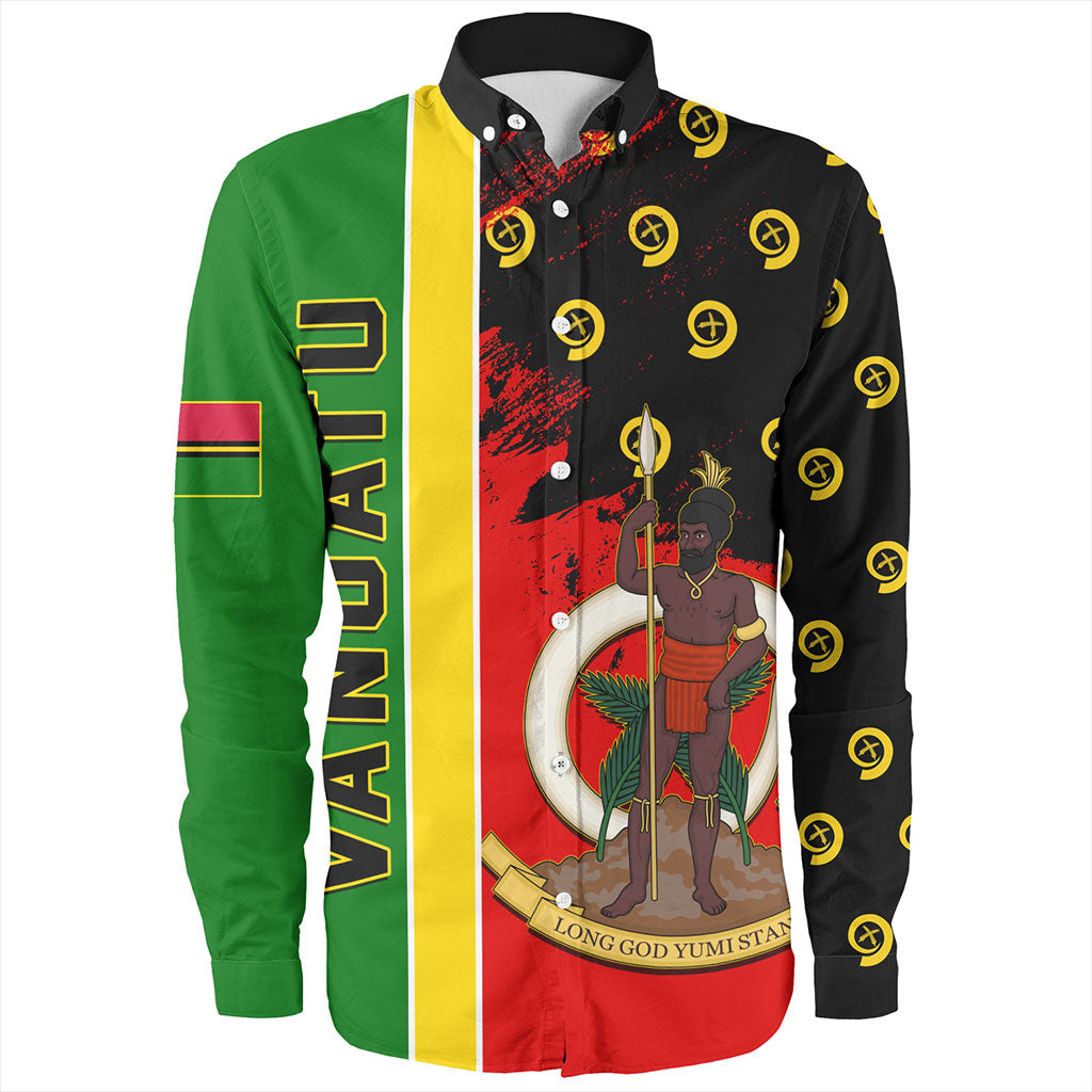 Vanuatu Long Sleeve Shirt Melanesian Flag Grunge Symbols Pattern