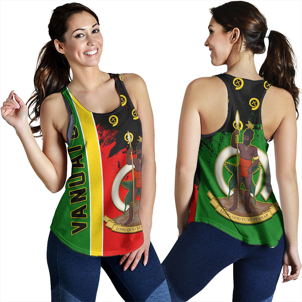 Vanuatu Women Tank Melanesian Flag Grunge Symbols Pattern