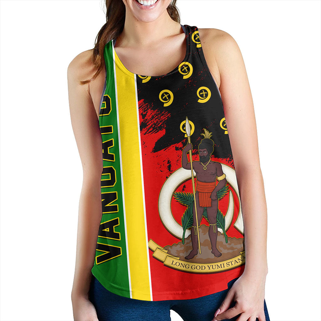 Vanuatu Women Tank Melanesian Flag Grunge Symbols Pattern