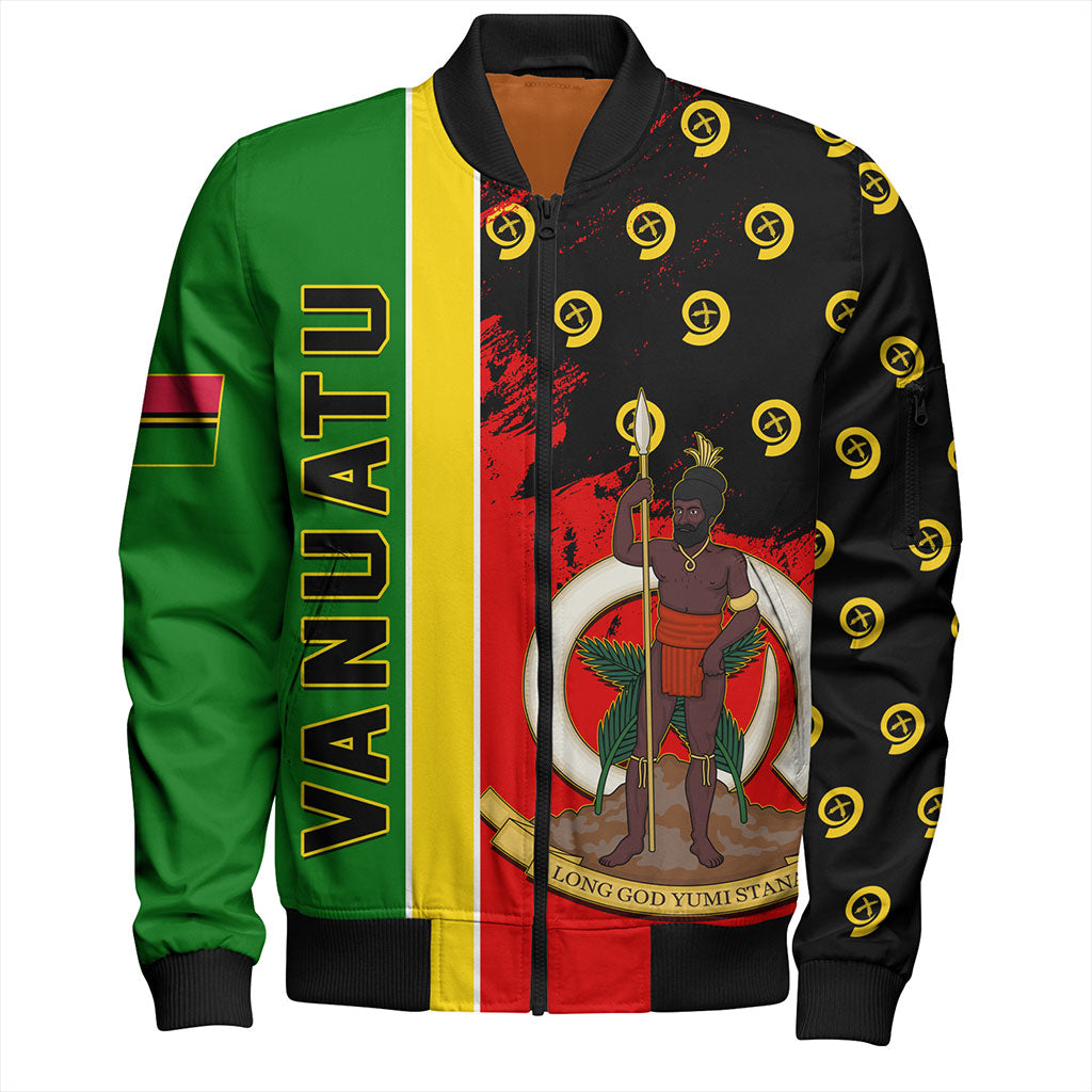 Vanuatu Bomber Jacket Melanesian Flag Grunge Symbols Pattern