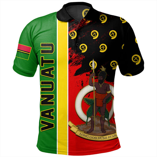 Vanuatu Polo Shirt Melanesian Flag Grunge Symbols Pattern