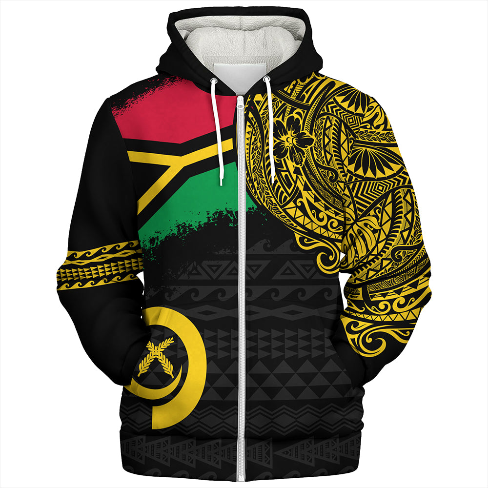 Vanuatu Sherpa Hoodie Polynesian Flag With Coat Of Arms