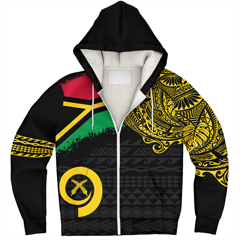 Vanuatu Sherpa Hoodie Polynesian Flag With Coat Of Arms