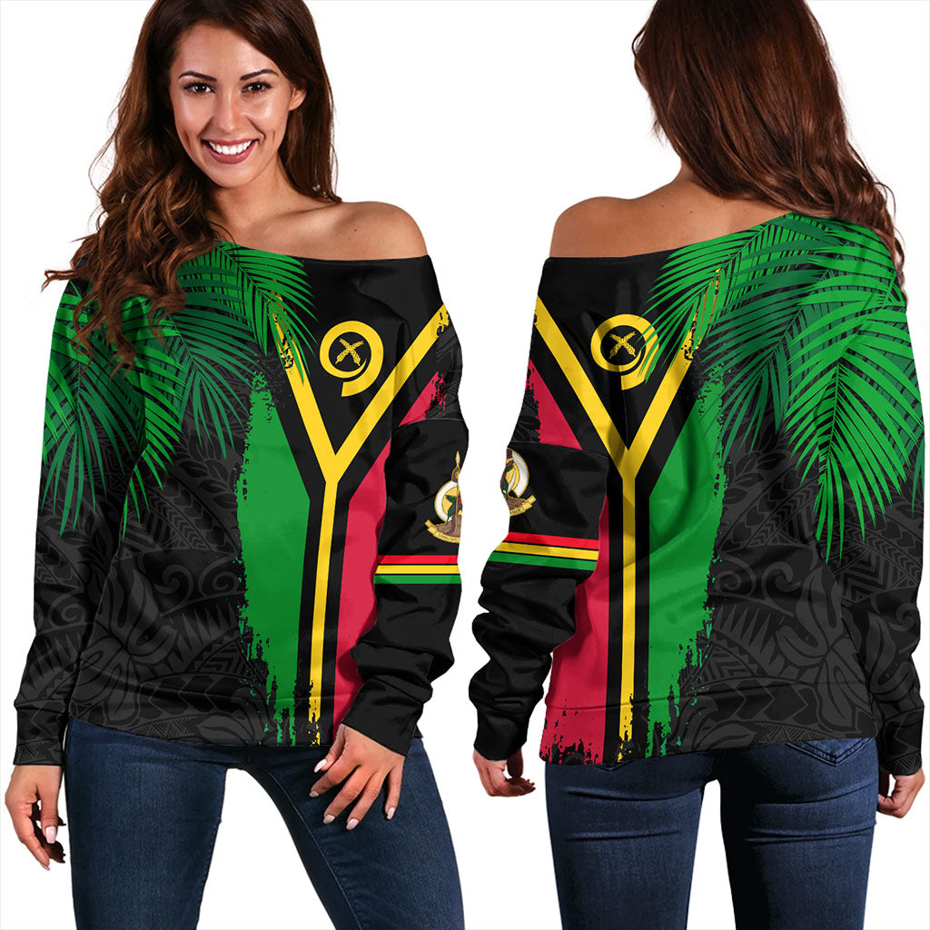 Vanuatu Off Shoulder Sweatshirt Special Fabric Leaves