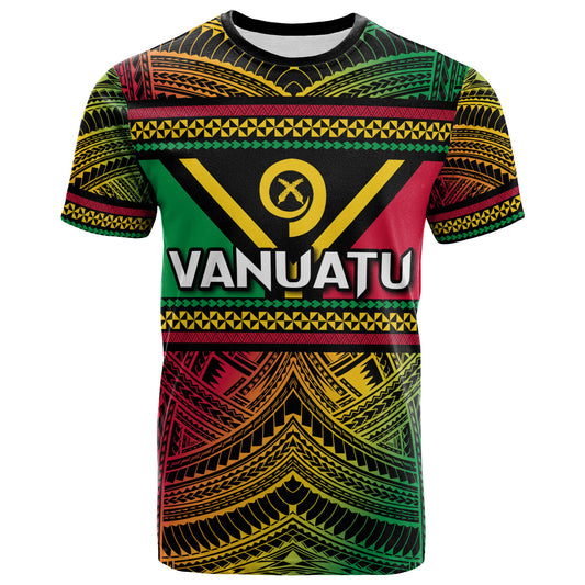 Vanuatu T-Shirt - Custom Flag Color Polynesian Patterns T-Shirt