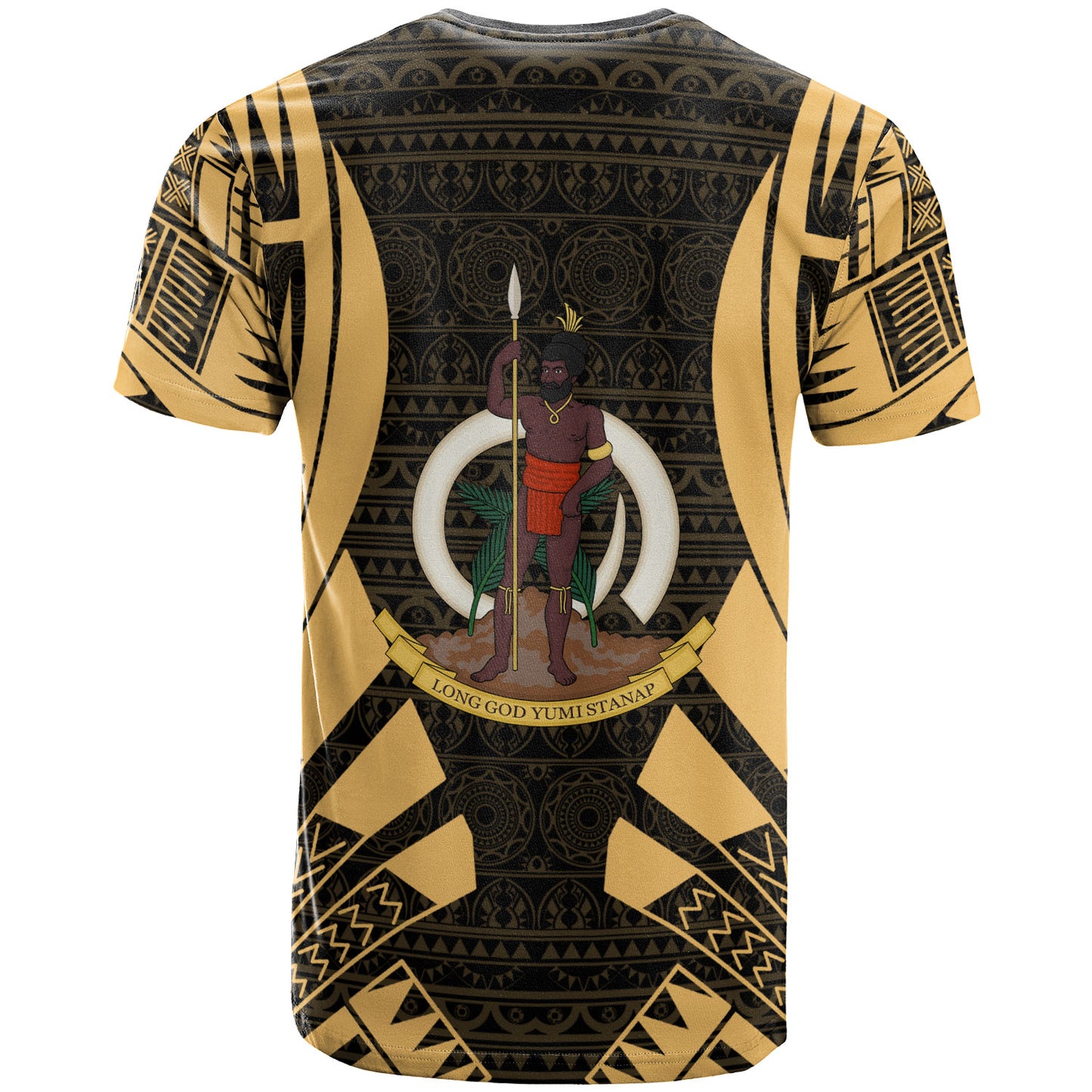 Vanuatu T-Shirt - Vanuatu Coat Of Arms Polynesian Tattoo Gold Style