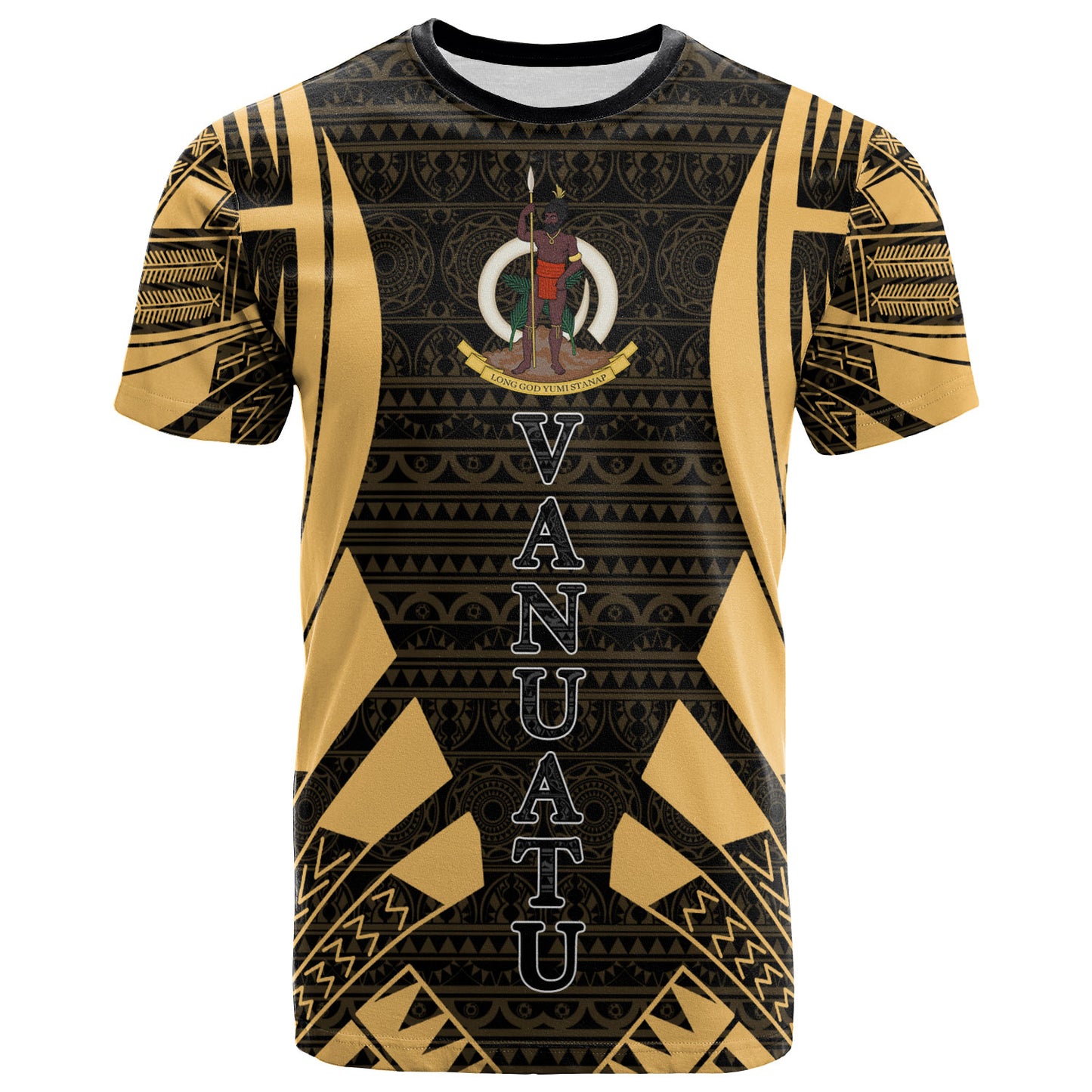 Vanuatu T-Shirt - Vanuatu Coat Of Arms Polynesian Tattoo Gold Style