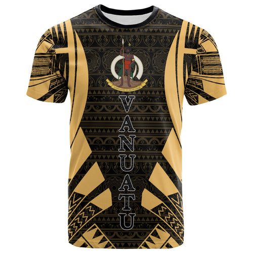 Vanuatu T-Shirt - Vanuatu Coat Of Arms Polynesian Tattoo Gold Style