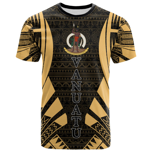 Vanuatu T-Shirt - Vanuatu Coat Of Arms Polynesian Tattoo Gold Style