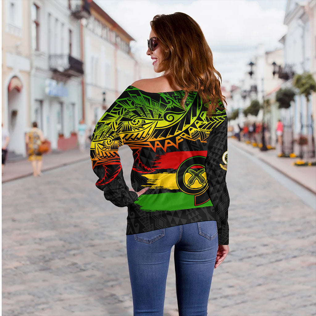 Vanuatu Off Shoulder Sweatshirt Tribal Grunge Flag