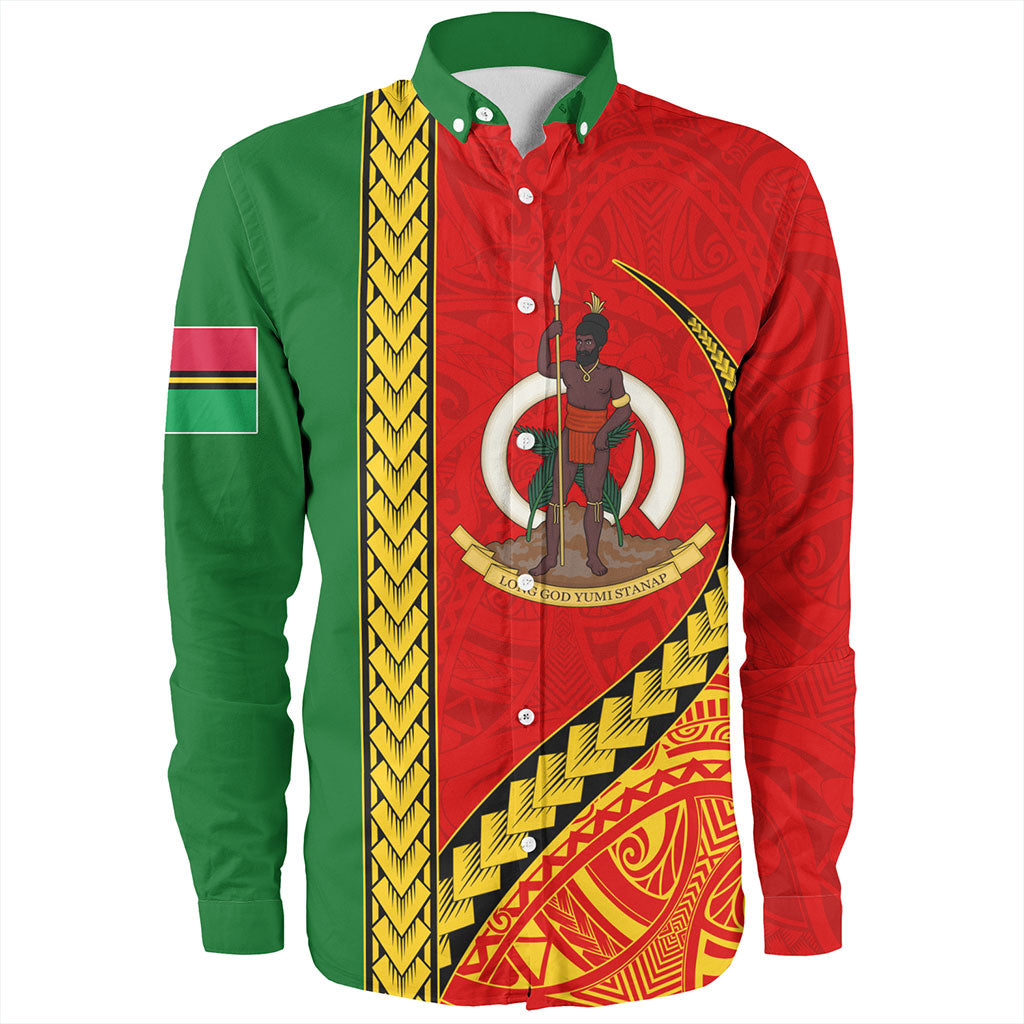 Vanuatu Long Sleeve Shirt Tribal Melanesian Flag And Coat Of Arms