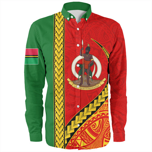 Vanuatu Long Sleeve Shirt Tribal Melanesian Flag And Coat Of Arms