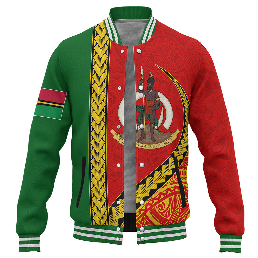 Vanuatu Baseball Jacket Tribal Melanesian Flag And Coat Of Arms