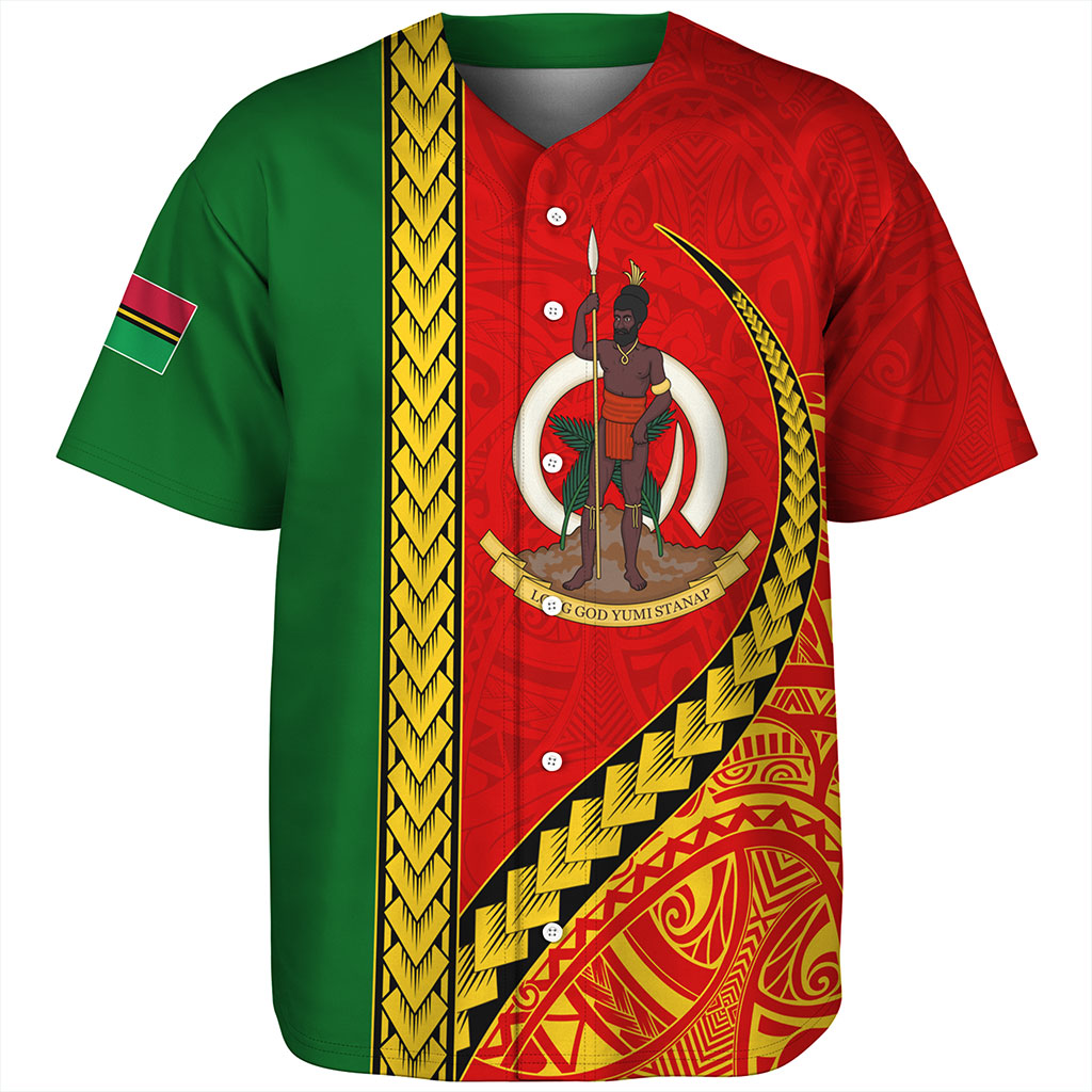 Vanuatu Baseball Shirt Tribal Melanesian Flag And Coat Of Arms