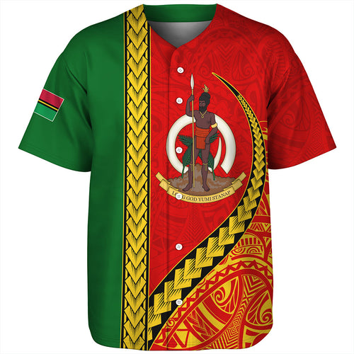 Vanuatu Baseball Shirt Tribal Melanesian Flag And Coat Of Arms