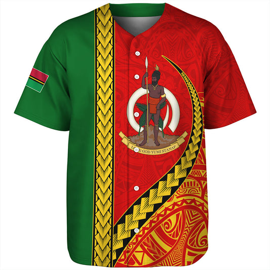 Vanuatu Baseball Shirt Tribal Melanesian Flag And Coat Of Arms