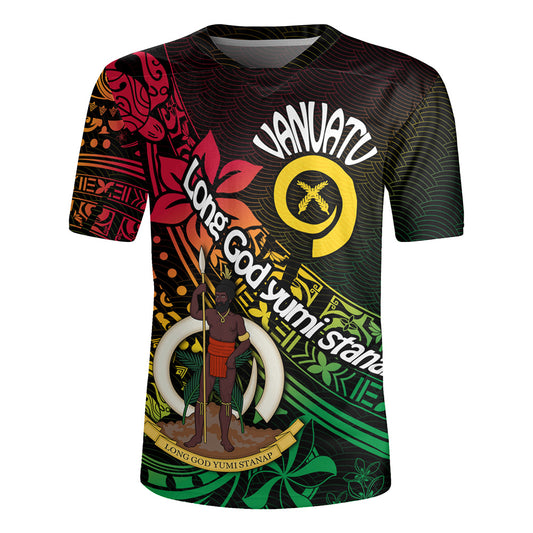 Vanuatu Rugby Jersey  Long God Yumi Stanap Flag Color Tribal Patterns Style