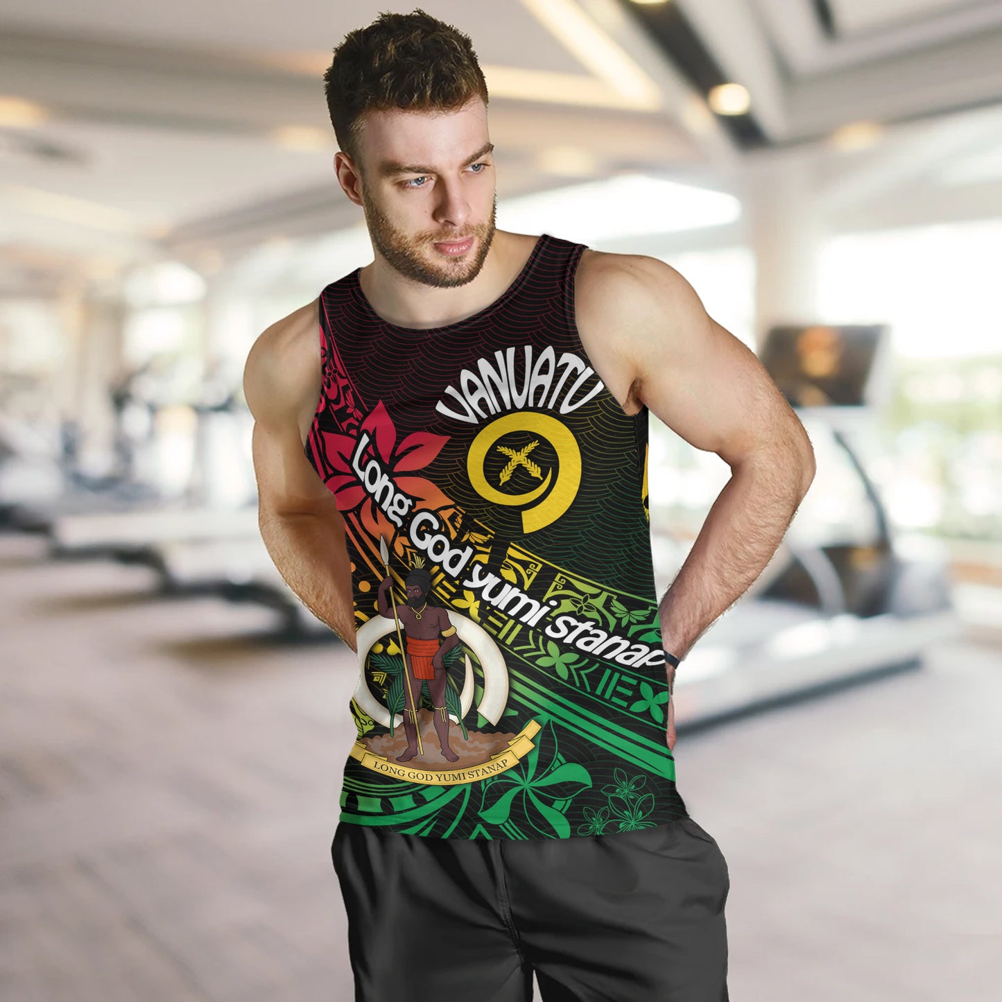 Vanuatu Tank Top Long God Yumi Stanap Flag Color Tribal Patterns Style