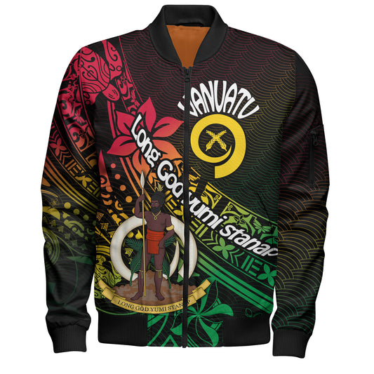 Vanuatu Bomber Jacket  Long God Yumi Stanap Flag Color Tribal Patterns Style