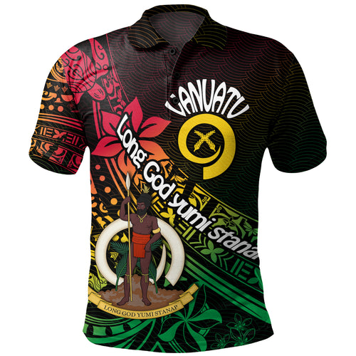 Vanuatu Polo Shirt  Long God Yumi Stanap Flag Color Tribal Patterns Style