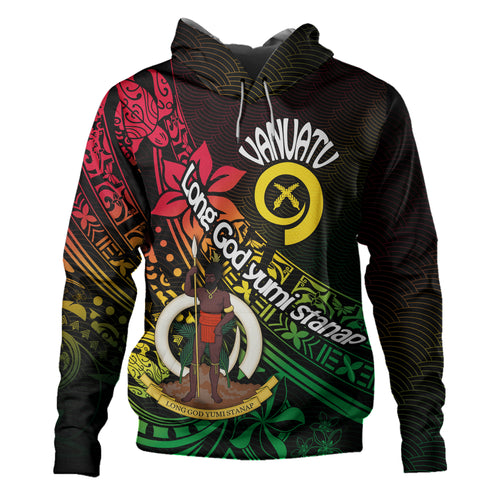 Vanuatu Hoodie Long God Yumi Stanap Flag Color Tribal Patterns Style