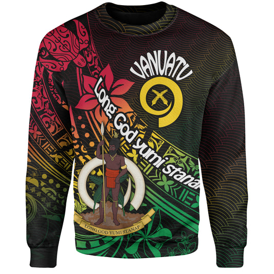Vanuatu Sweatshirt Long God Yumi Stanap Flag Color Tribal Patterns Style